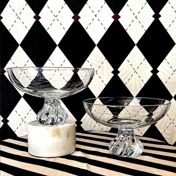 Vintage Hand Blown Crystal Swirl Foot Bowls – Pair - Picture 2 of 7